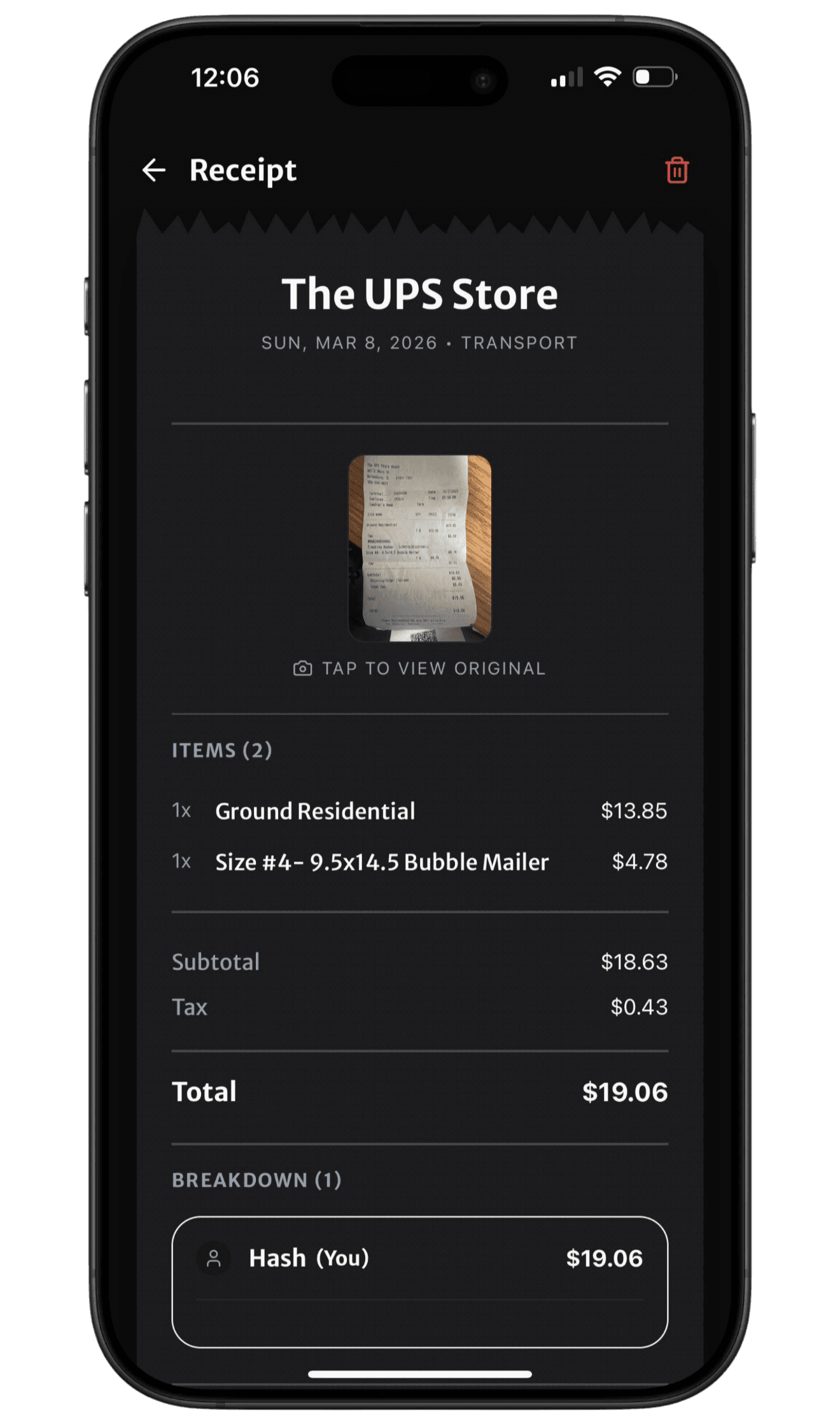 Billy receipt history
